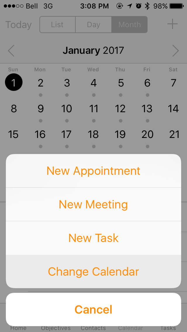 In Daylite iOS>choose calendar