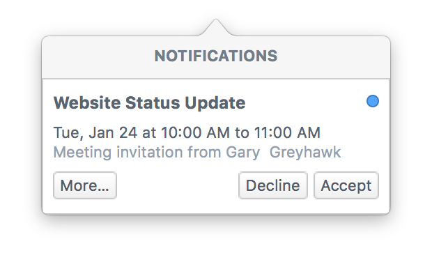 An internal notification in Daylite about a meeting invite.