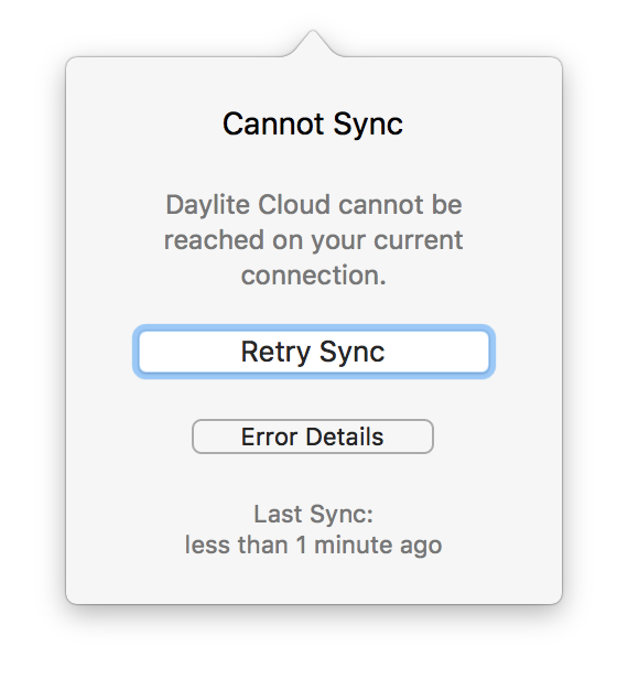 cannot sync error message