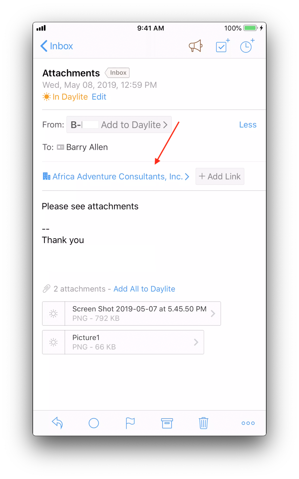 Daylite Mail for iOS_add link