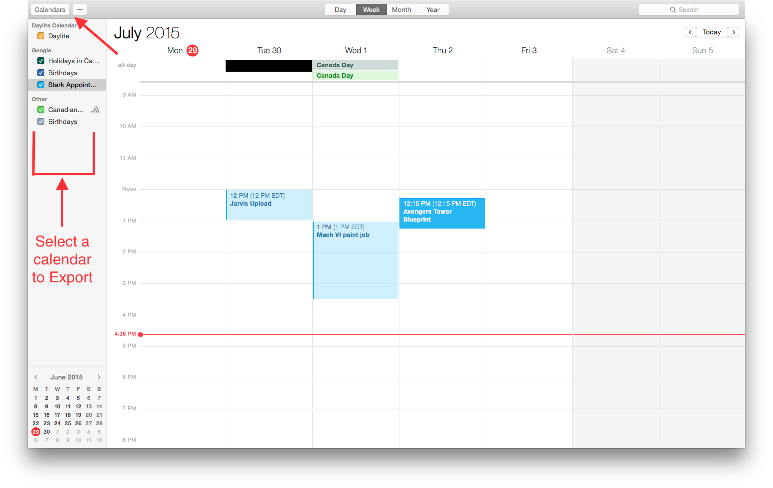 In Apple Calendar_select the calendar to export