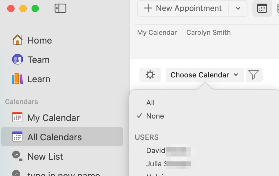 In Daylite>All Calendars view>choose calendar
