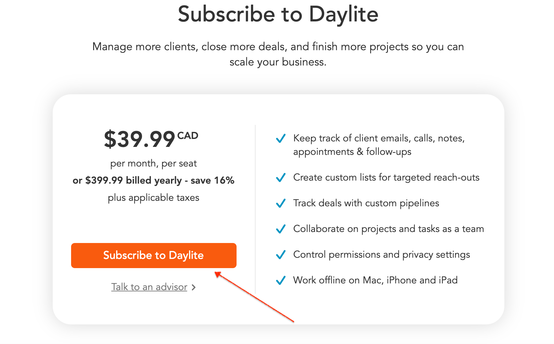 Subscribe to Daylite button